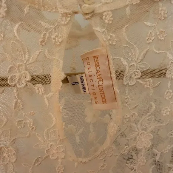Vintage Jessica McClintock Cream Lace Top – Romantic Cottagecore Coquette Blouse - Picture 3 of 8